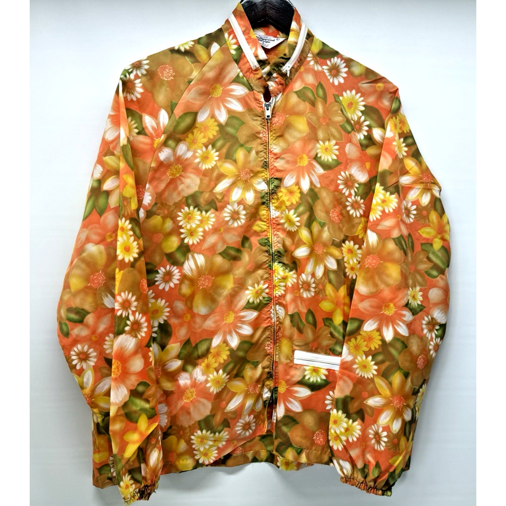 Vintage HOLLYWOOD DESIGN Floral Nylon Windbreaker Jacket Womens Large